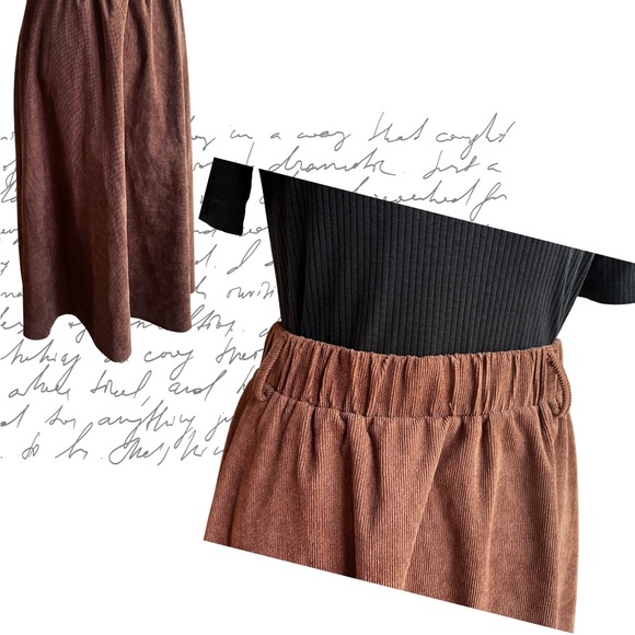 Women's Brown Corduroy A-Line Midi Skirt - Picture 4 of 5